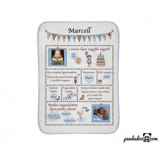 1 éves lettem babatakaró fényképekkel, adatokkal