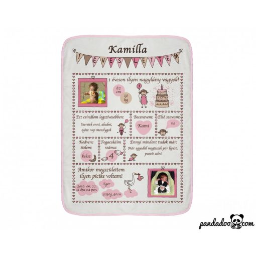 1 éves lettem babatakaró fényképekkel, adatokkal