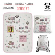 KIS CSOMAG baglyos mintával, fényképpel: babatakaró + párna+ tornazsák, több szín