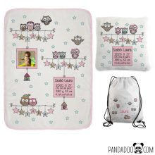 KIS CSOMAG baglyos mintával, fényképpel: babatakaró + párna+ tornazsák, több szín