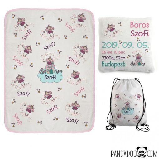 KIS CSOMAG tündéres mintával: babatakaró + párna+ tornazsák, több szín