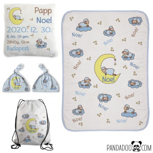 KÖZEPES CSOMAG báránykás mintával: babatakaró + párna + sapka +  tornazsák, több szín