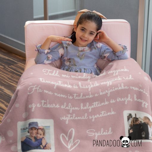 Levél takaró: ölelő üzenet fényképpel polár takarón, több színben