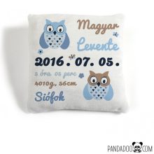 Baglyocskák párna névvel és születési adatokkal (több színben)