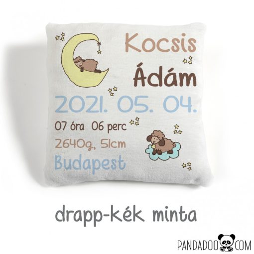 Báránykák párna névvel és születési adatokkal (több színben)