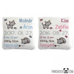 Cicás párna születési adatokkal (több színben)