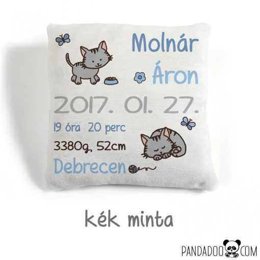 Cicás párna születési adatokkal (több színben)