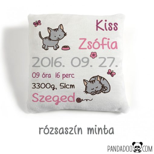 Cicás párna születési adatokkal (több színben)