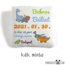 Dínós párna névvel, születési adatokkal