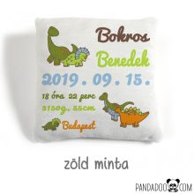 Dínós párna névvel, születési adatokkal