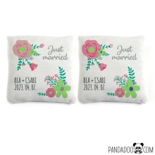 Esküvői ajándék párna - just married, nevekkel, dátummal