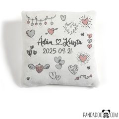   Esküvői, évfordulós ajándék párna - szíves, nevekkel, dátummal