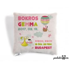 Flamingós párna névvel, születési adatokkal, több színben