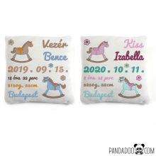 Hintalovacskás párna születési adatokkal (több színben)