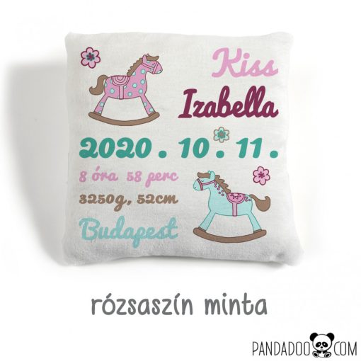 Hintalovacskás párna születési adatokkal (több színben)