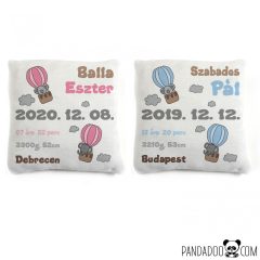   Hőllégballonos párna születési adatokkal, több színben