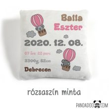 Hőllégballonos párna születési adatokkal, több színben