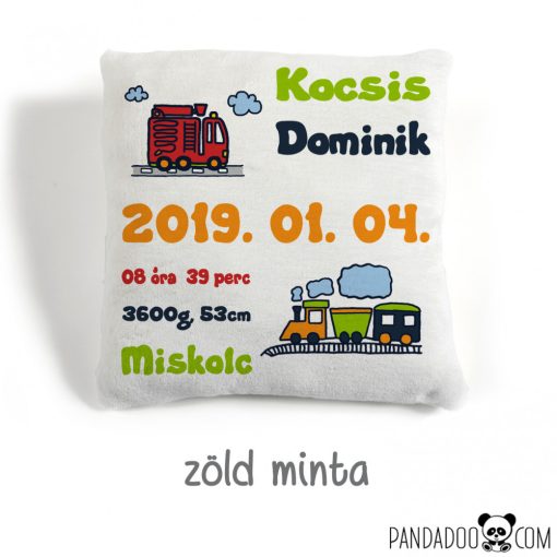 Járművek - párna névvel és születési adatokkal