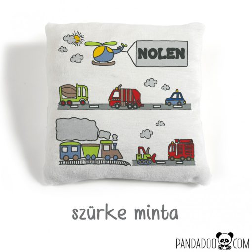 Járműves párna névvel, több színben