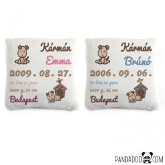 Kutyacsalád párna születési adatokkal több színben